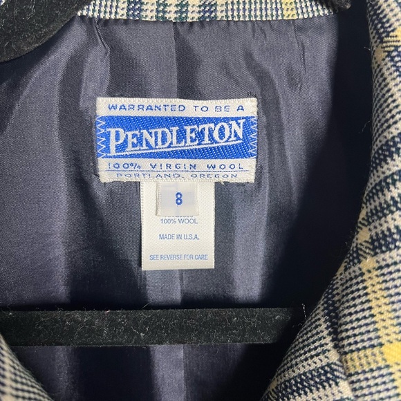 Vintage Pendleton Navy & Yellow Tartan Plaid Virgin Wool Blazer Preppy Academia - Picture 5 of 7